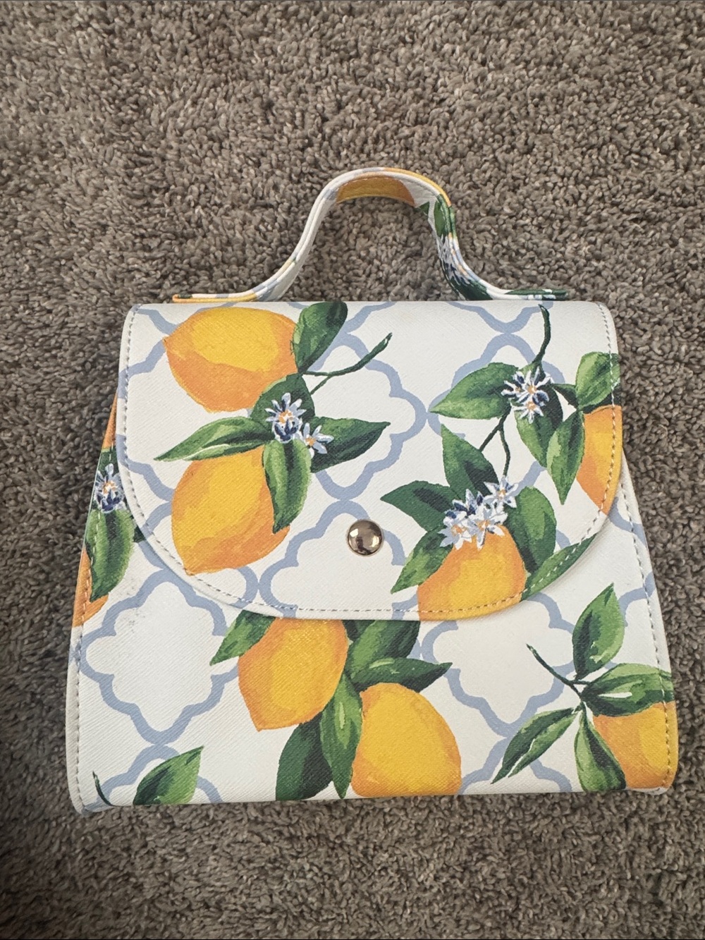 Lemon Print Top-Handle girls bag - White and Yellow